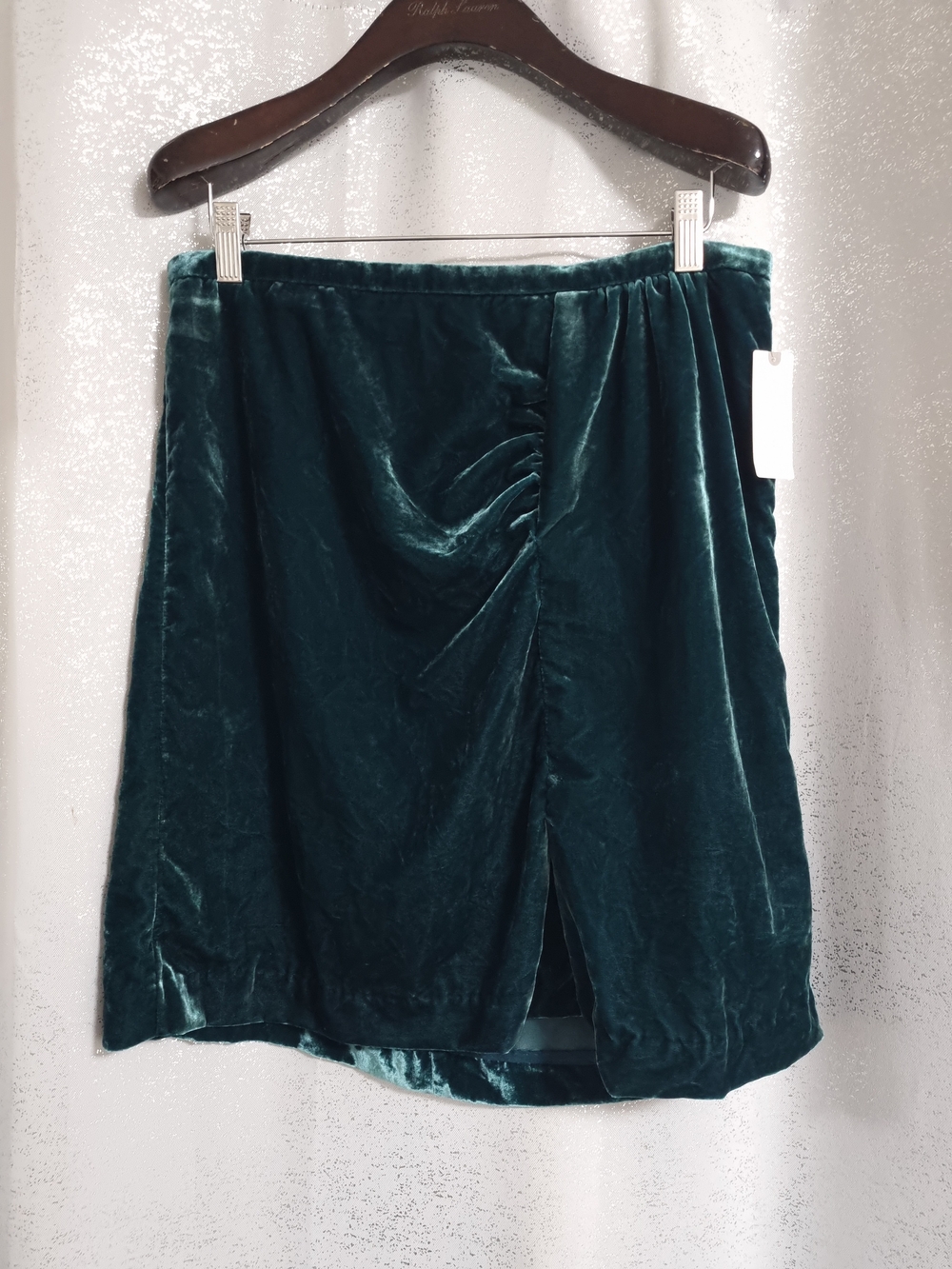 Anthropologie Emerald Green Velvet Ruched Mini Skirt NWT Size 12